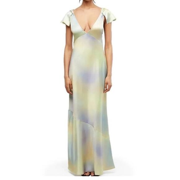 WeWoreWhat Pastel Watercolor Silky Charmeuse Maxi Slip Dress 10 - Picture 2 of 5